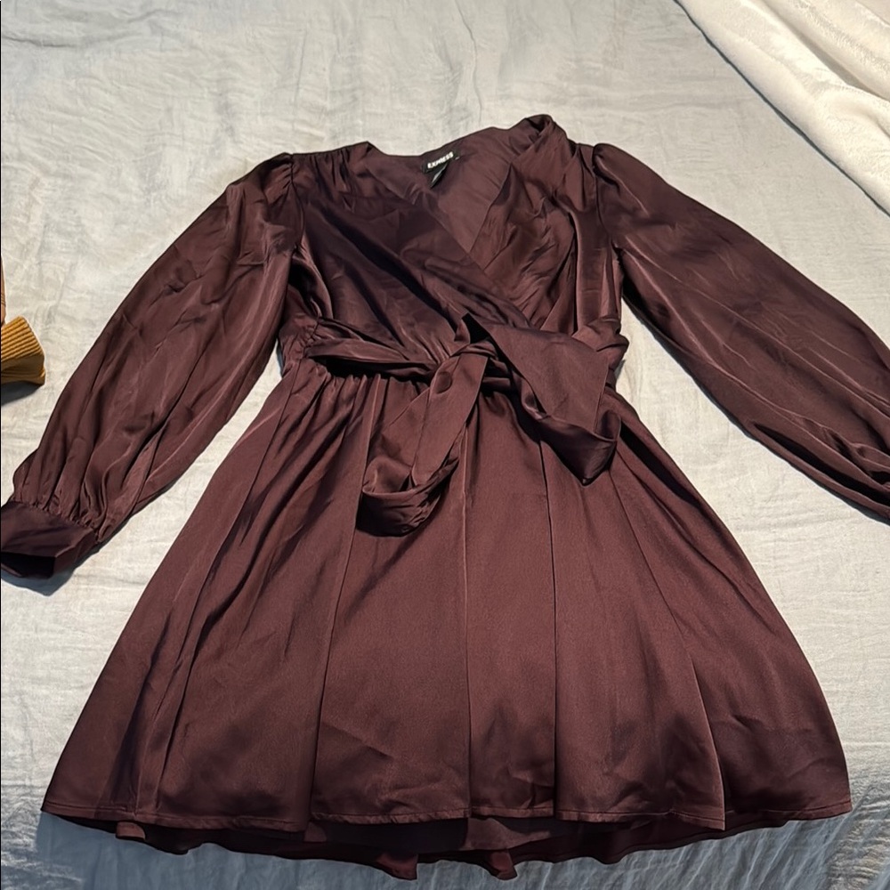 Express Burgundy Wrap Tie Front Dress
